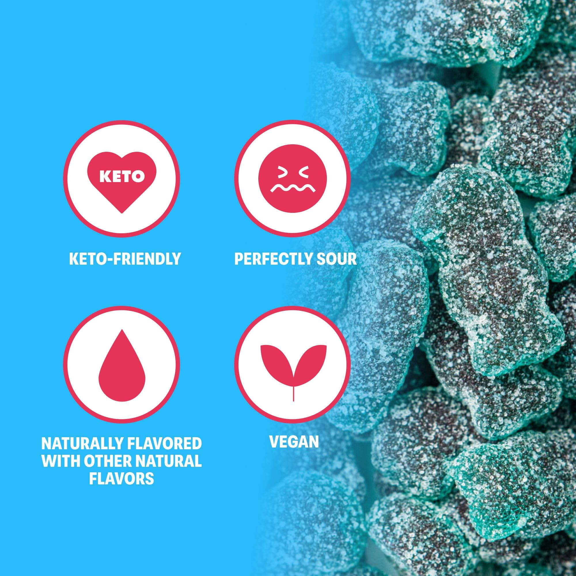 Shameless Snacks Super Sour Blue Raspberry - Sour Candy & Fruit Snacks, Gummy Candy, Keto Snacks in Bulk, 3g Sugar Gluten Free Vegan for Kids & Adults