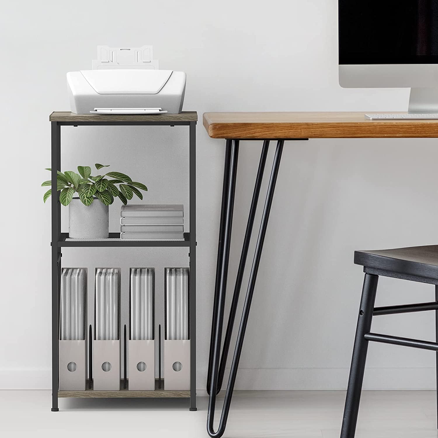 Record Player Stand with Vinyl Record Storage, 3-Tier Gray End Table