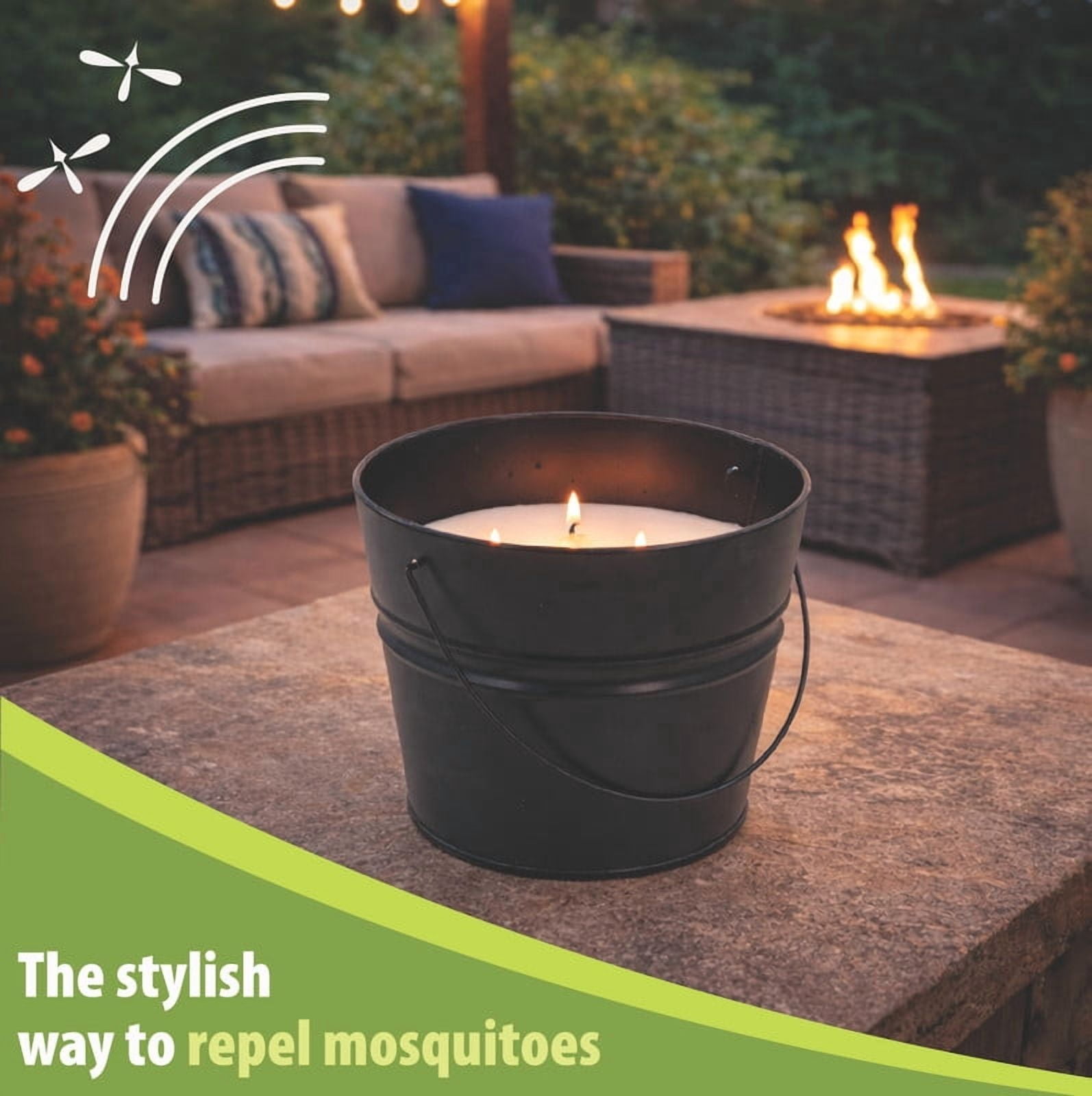 Mainstays Outdoor Citronella Candle - 24oz Metal Bucket | Repels Mosquitoes | Triple Wick | Up to 40 Hours Burn Time