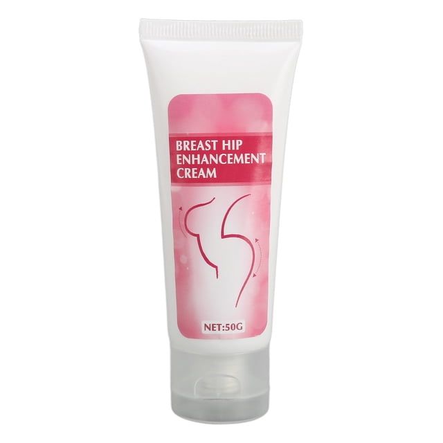 crema para el cuidado de los senos anggrek crema reafirmante para glúteos lift up 50 g Tubo blanco vertical con etiqueta rosa que indica "Breast Hip Enhancement Cream", dibujo lineal de pecho y glúteo y marcado NET:50G; tapa abatible transparente sobre fondo blanco; también suele usarse para masajes localizados en la rutina corporal.