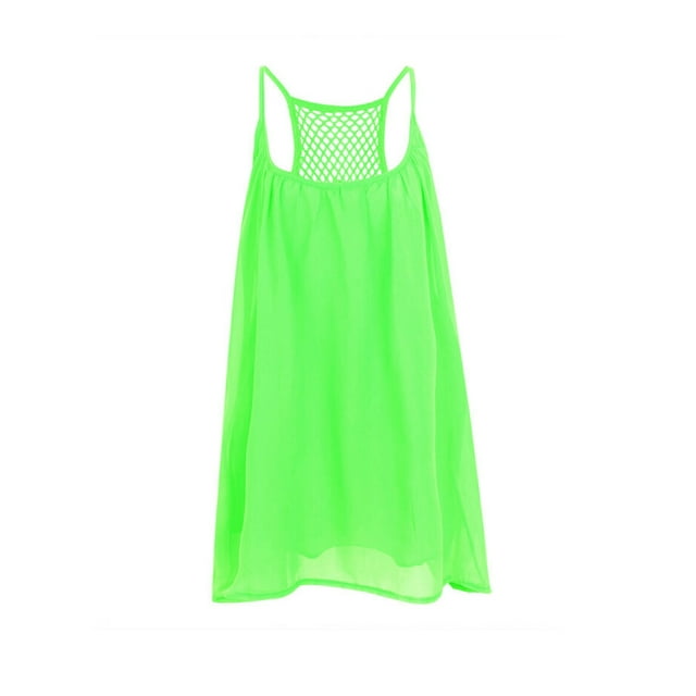 MAWCLOS Robe d'Été de Plage pour Femmes Col Rond Mini Robe Sans Manches Débardeur Aguichant Fête Couleur Unie Couverture Fluorescence TTG