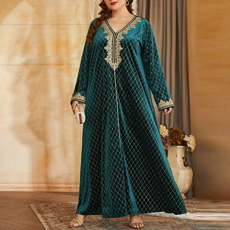 

Women Plus Size Lace Up Dress Evening Party Long Oversize Muslim Turkey Festival