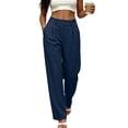 thumbnail image 2 of TEAJOPSUU Womens Suit Wide Leg Palazzo Pants with Pockets High Waist Single Button Pleated Trousers Business Casual Work Office Wear Navy, 2 of 7