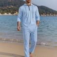 thumbnail image 5 of SOOMLON Matching Set Men Big and Tall Zip Long Sleeve Hoodie Shirt Elastic Waist Linen Pants Summer 2 Piece Outfits Sets, 5 of 6
