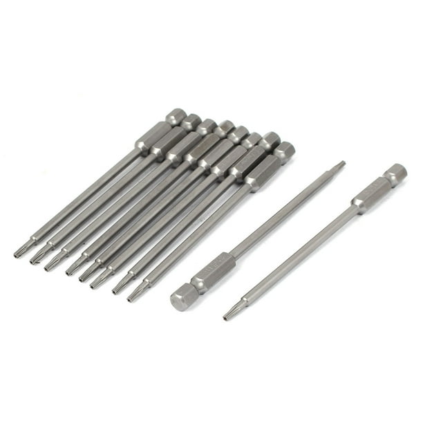 Bits de destornillador de seguridad Torx magnético T8 de 100 mm de longitud y 1/4" de vástago hexagonal, 10 piezas