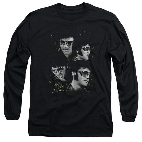 Elvis Presley Faces Adult Long Sleeve T-Shirt Black