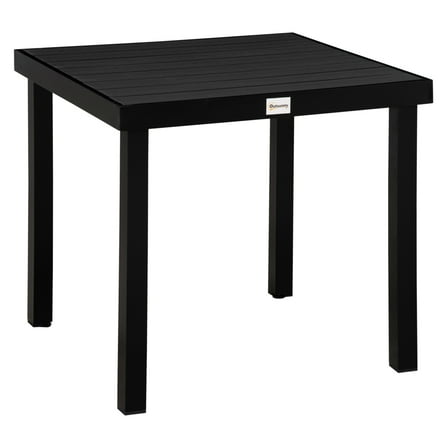 4-Person Outdoor Dining Table - Square Patio Table with Aluminum Legs & Woodgrain Top - Garden, Lawn, Black