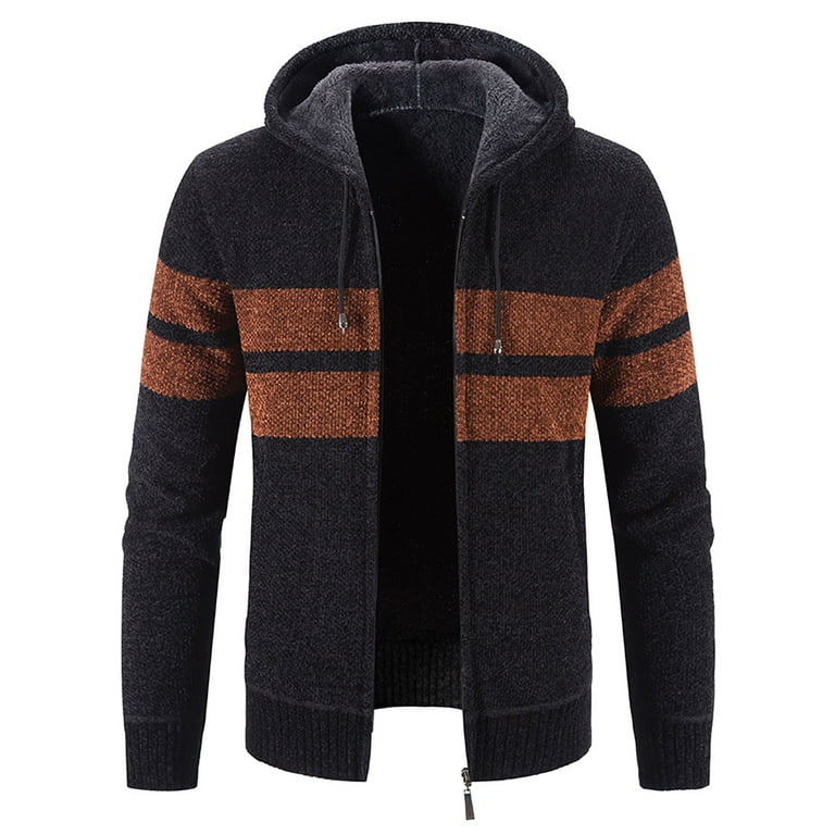 Men S Winter Sweater Jacket Long Sleeve Plus Warm Hooded Striped Fashion Cardigan Sweater Jacket Bedroom with