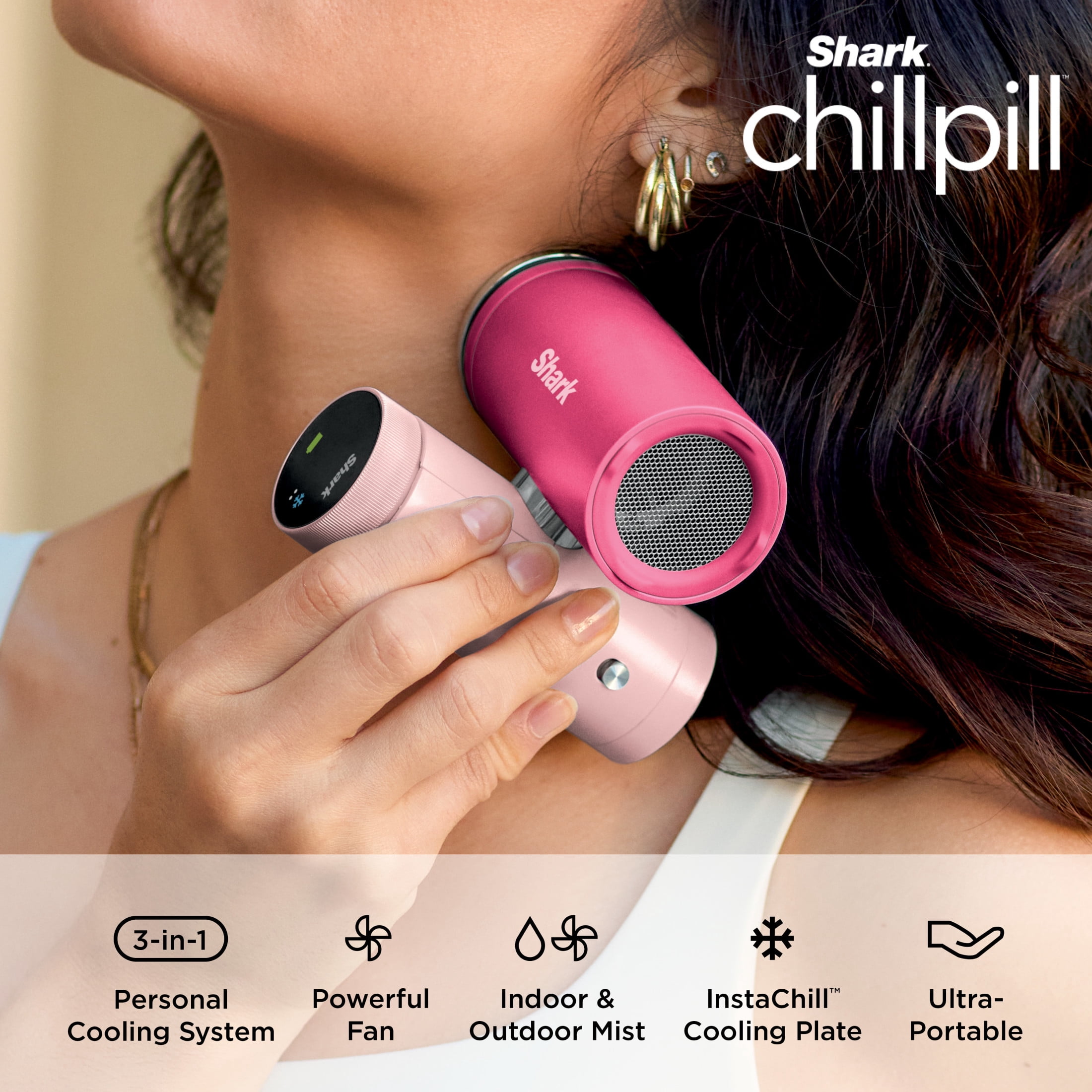 Shark ChillPill Personal Cooling Fan, 3-in-1 Mist & Cooling Plate, Handheld & Wearable, 10 Speeds, FA022BL