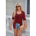 thumbnail image 3 of Summer Square Neck Button Spliced Mid-Sleeve Casual Women's T-Shirt Top, 3 of 8