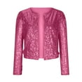 thumbnail image 7 of Jjayotai Sequin Jacket for Women, Zip up Casual Long Sleeve Cardigan, Sparkle Fashion Shiny Coats, Open Front Short Blazer Hot Pink XXL, 7 of 7