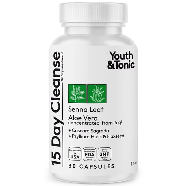 Limpieza de 15 días Youth & Tonic: salud intestinal y desintoxicación del colon para romper el estancamiento, ayuda con la hinchazón del vientre, la regularidad y para sentirse más ligero y con más en