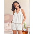 thumbnail image 2 of Short Sets for Women 2 Piece Outfits V Neck Top Drawstring High Shorts Sets White L, 2 of 7