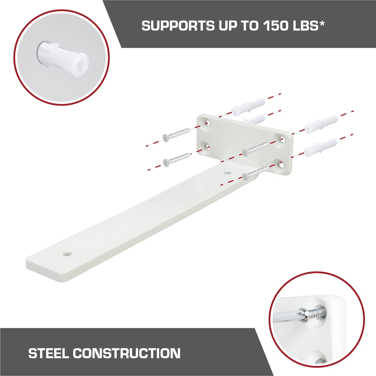 Hyper Tough 10' x 4" Floating Shelf Bracket, White, 2-Pack