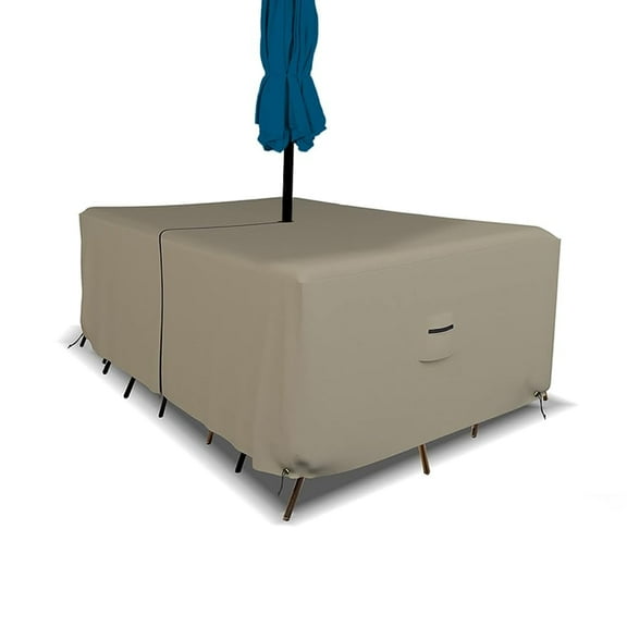 Covers & all Rectangle Table & Chair Set Cover, Umbrella Hole, 12 Oz Waterproof UV & Weather Resistant, Patio Lawn Garden Backyard Furniture, Air Vents & Drawstrings (76''L x 46''W x 30''H, Beige)