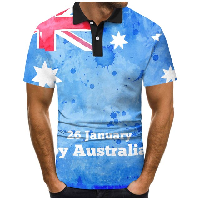 YDLCAFD Mode Hommes Printemps Été Manches Courtes Col Rabattu T-Shirts Imprimés Drapeau Haut Blouse