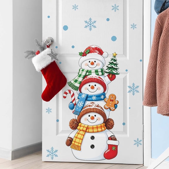 Christmas Wall Stickers Snowman Snowflake Decals Peel and Stick PVC Winter Holiday Decor for Bedroom Living Room Entryway Door Cabinet Home Party Decoration