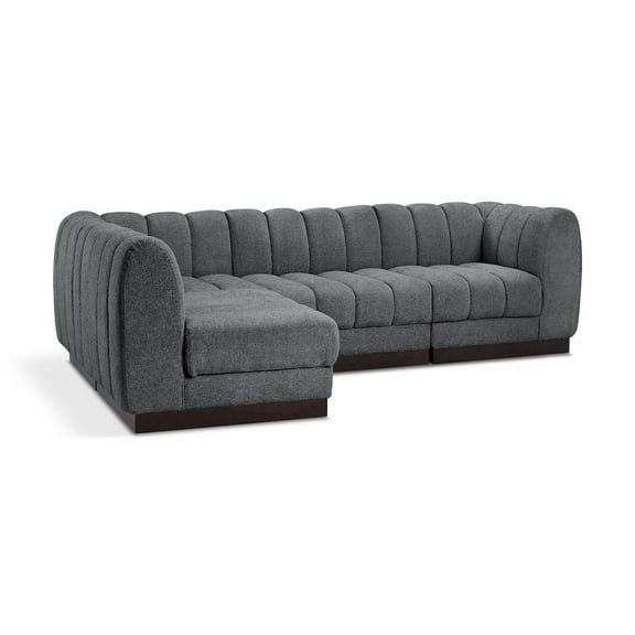 Meridian Furniture Quinn 4-Piece L-Shaped Fabric Modular Sectional in Dark Gray