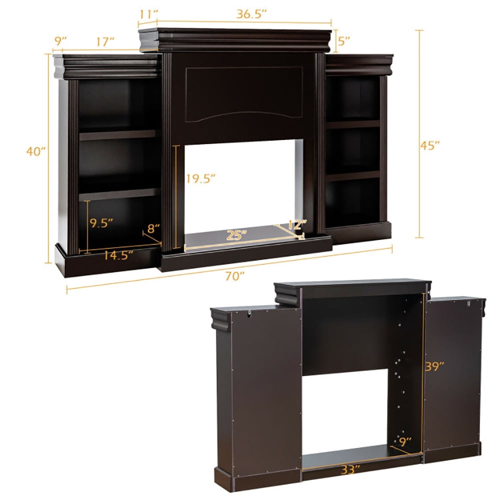 Finihen TV Stand, TV Cabinet, 70 Inch Modern Fireplace Media Entertainment Center with Bookcase, Media Entertainment Center with Storage, for Living Room, Bedroom, Brown