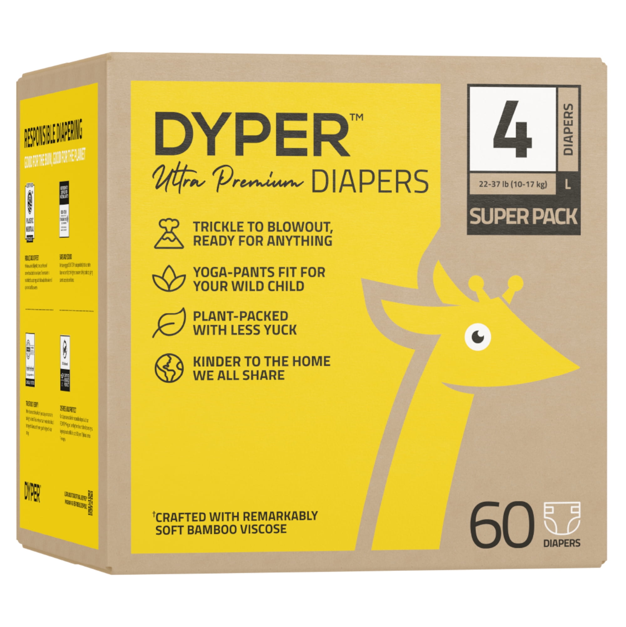 DYPER Ultra Premium Diapers Size 4, 60 Diapers (Select For More Options)