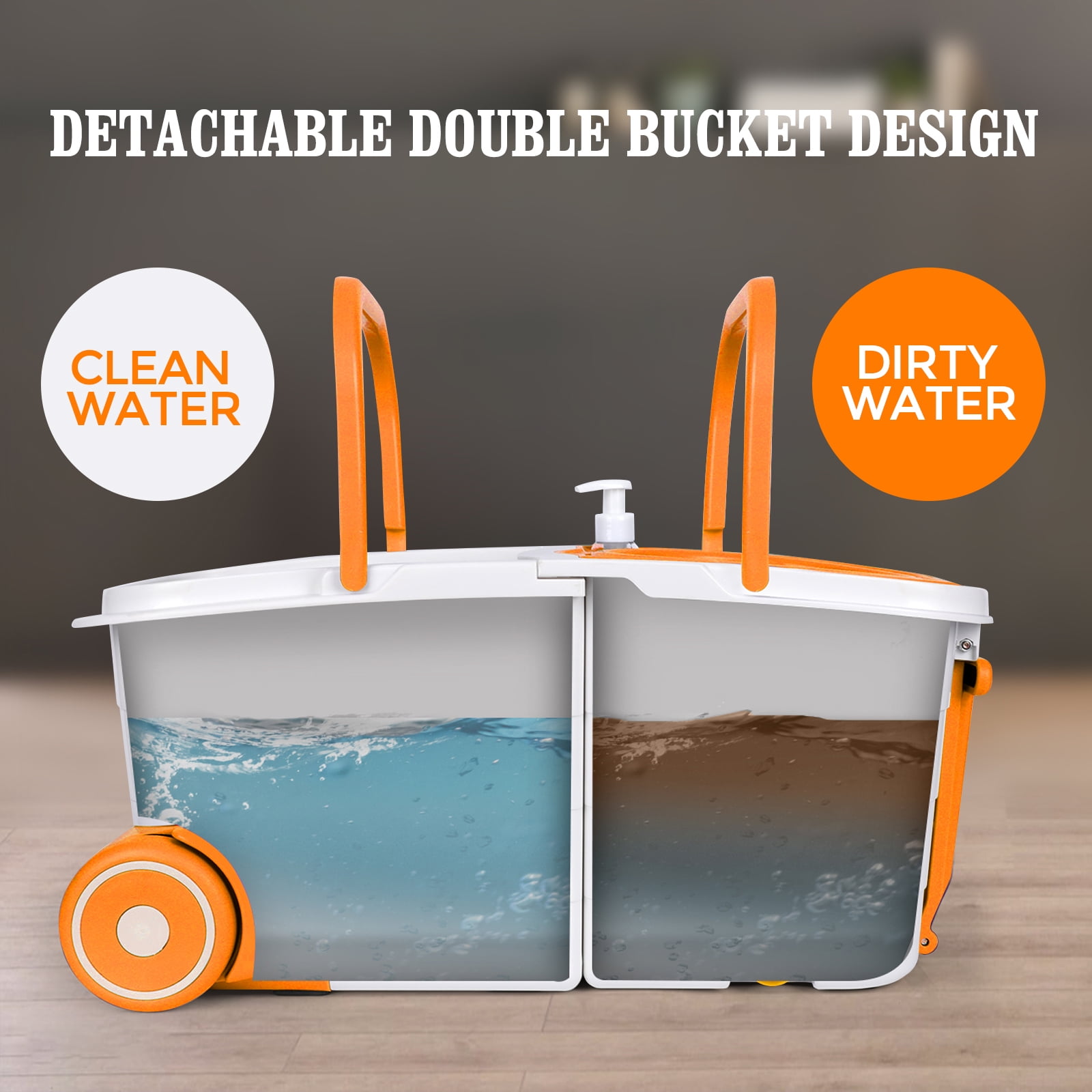 Mastertop Mop and Bucket Wringer Set for Floor,Spin Mop and Bucket System Set with 4 Microfiber Mop Pads