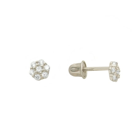 14K White Gold Screwback Earrings with CZ