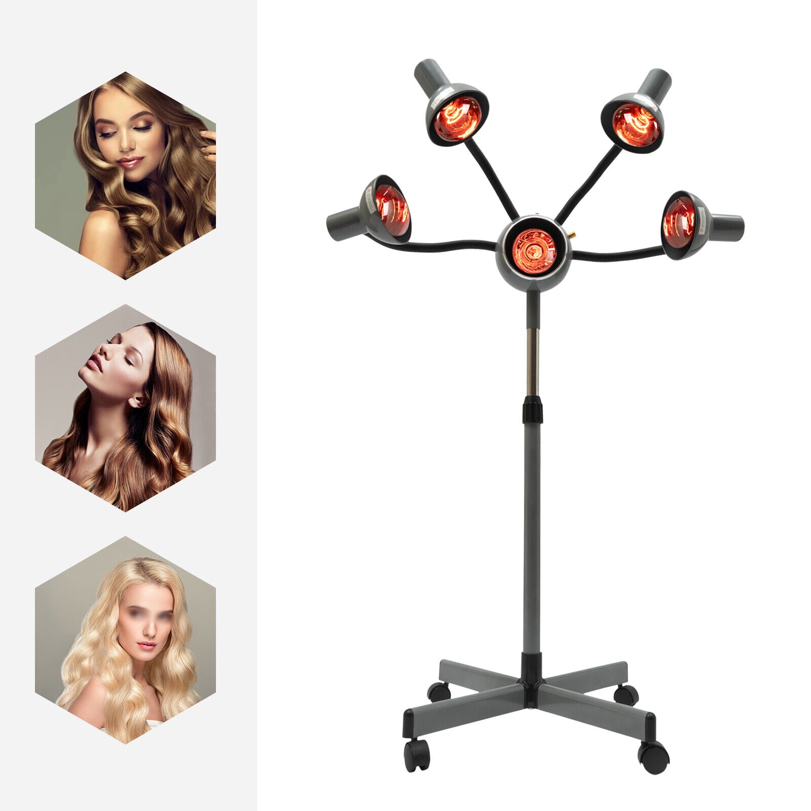 Miumaeov 5 Heads Infrared Heat Lamp Hair Dryer Hair Color ProcessorRed Light Salon Hair Perming Dyeing Steamer