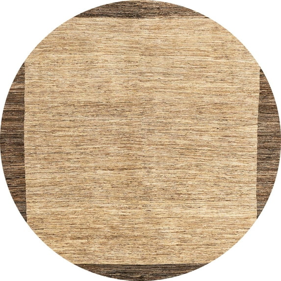 Ahgly Company Machine Washable Indoor Round Abstract Light Brown Area Rugs, 7' Round