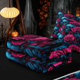 thumbnail image 5 of Homewish Halloween Gothic Skull Zipper Twin Comforter Sets with Fitted Sheet and 2 Pillowcases, Retro Rose Floral Zipper Bedding Set, Cyan Magenta Black, Black Reversible, 5 of 7