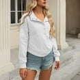 thumbnail image 4 of ClodeEU Womens Cropped Sweatshirts, Long Sleeve Button Collared Pullover,Loose Fit Fall Crop Tops White,Womens Plus XXL, 4 of 6