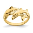 thumbnail image 1 of Solid 14k Yellow Gold Double Dolphins Swimming Ring Band Size 8.5, 1 of 6