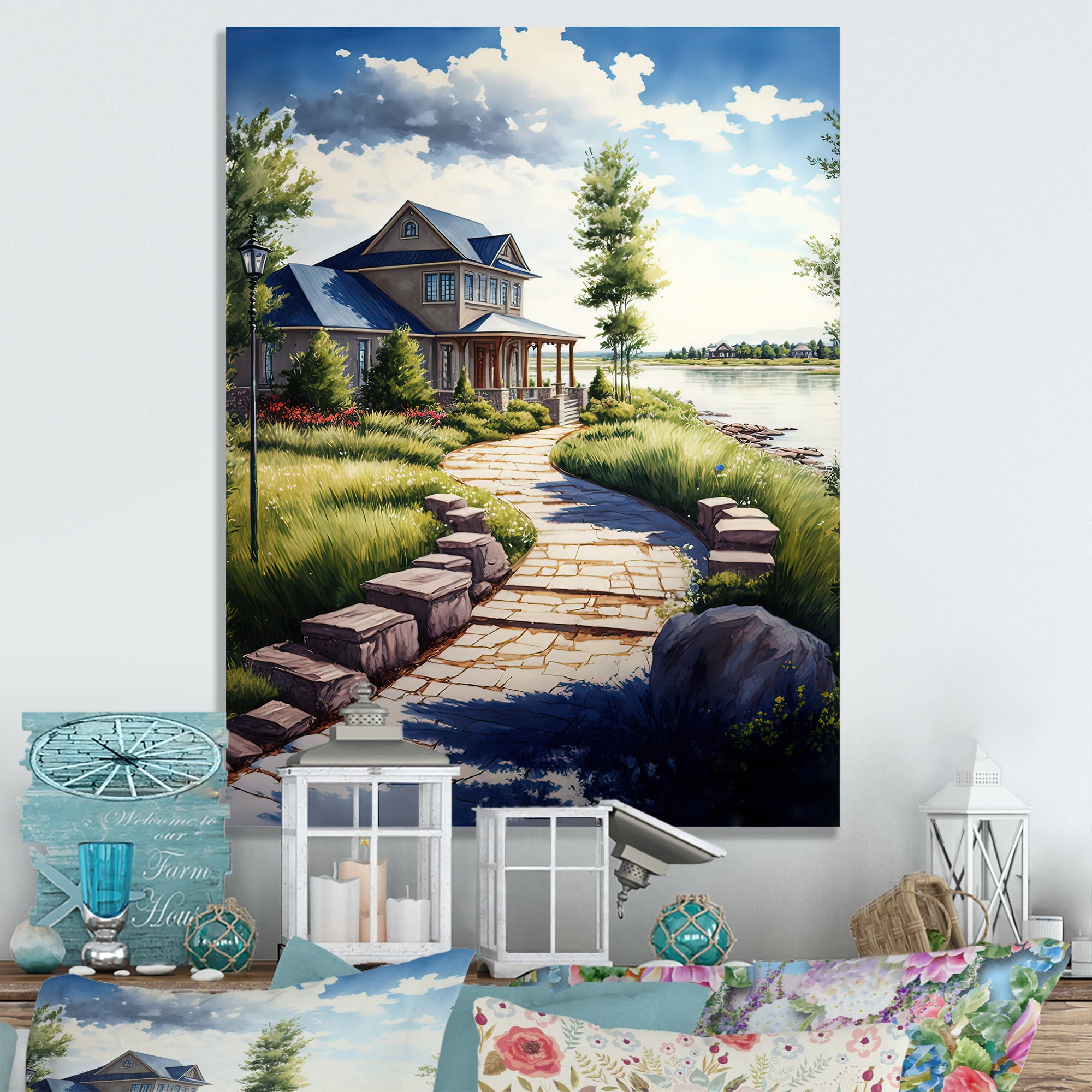 Designart Charming Cottage On The Water I Canvas Wall Art