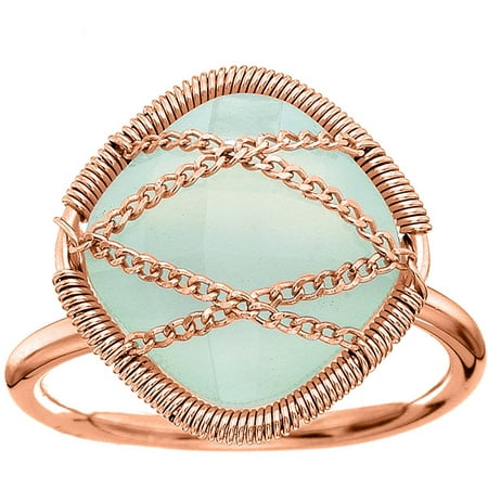 5th & Main Rose Gold over Sterling Silver Hand-Wrapped Squared Chalcedony Stone Ring