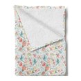 thumbnail image 2 of Birds Soft Flannel Fleece Blanket, Flying Blue Pigeons Carrying Tiny Flower on the Beak Among Lillies Tulips and Roses, Cozy Plush for Indoor and Outdoor Use, 50" x 60", Multicolor, by Ambesonne, 2 of 5