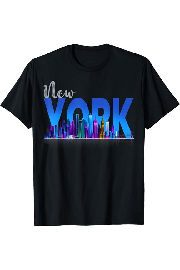 I Love New York Statue of Liberty Skyline Heartbeat Graphic Unisex Crew Neck T-Shirt Black White Dual Color Short Sleeve Casual Tee Gift for Men Women NYC Lovers