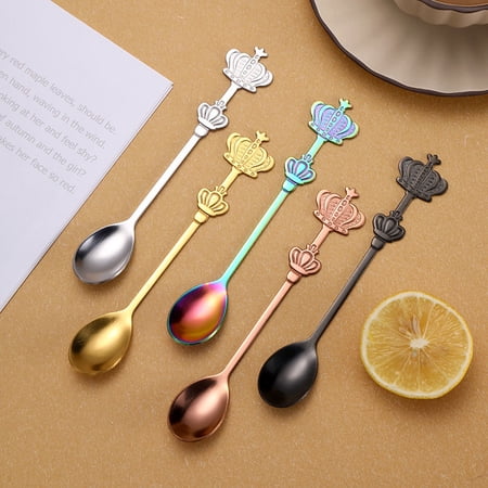 OULII 6Pcs Assorted Color Stainless Steel Dessert and Soup Spoons for Family Meals