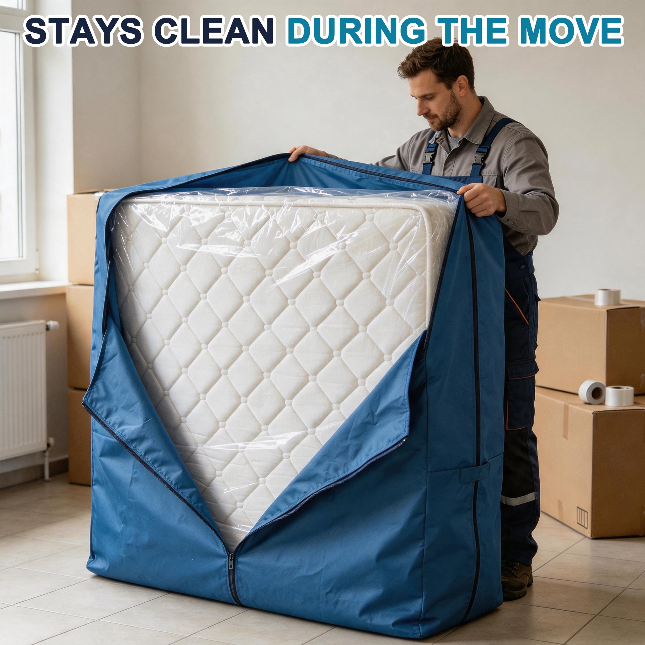GARITIN Mattress Bags for Moving,1 Pack 90.5" x 90.5" Moving & Storage Bag for Queen King California King,1.5 MIL Plastic Mattress Bag
