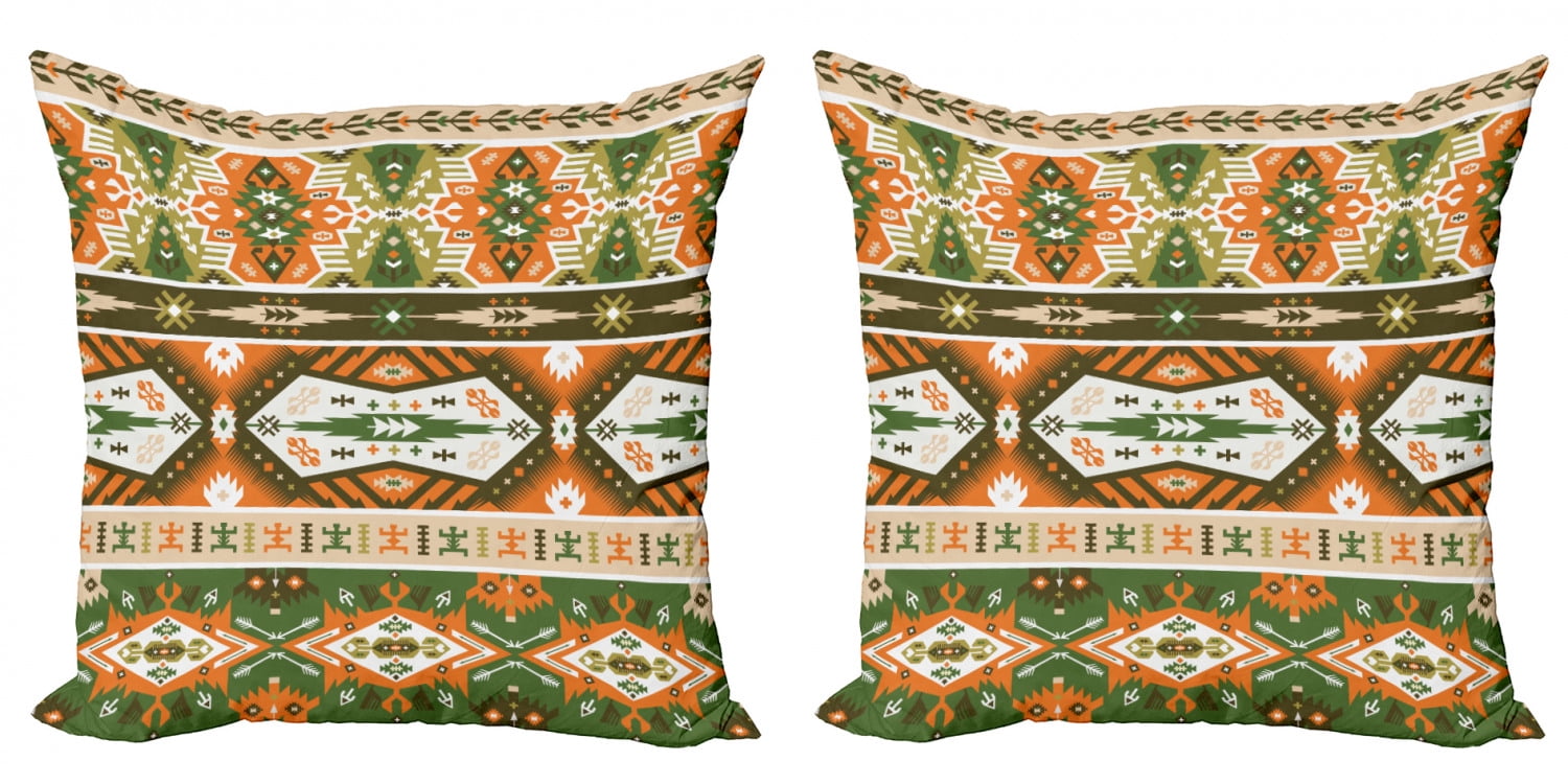 Tribal Throw Pillow Cushion Cover Pack of 2, Vector Design with Aztec