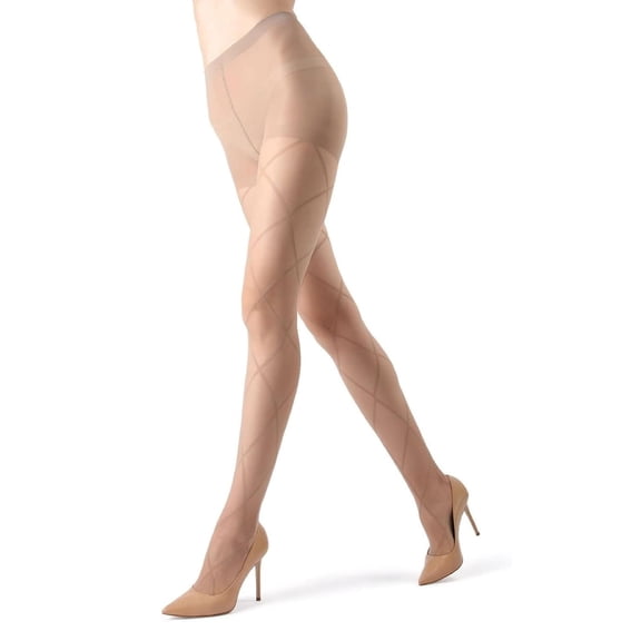 MeMoi Women's Elegant Sheer Diamond-Patterned Fashion Tights - Womens - Female (Medium/Large, Nude/Nude)