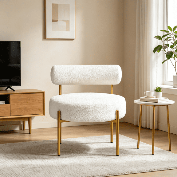 Modern Vanity Chair, Armless Accent Chair, White Upholstered Single Seat for Bedroom, Makeup Corner, Living Room