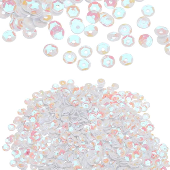 Round Iridescent Sequins,6mm/0.24in Portable Round Paillettes for Home,Round Embroidery Craft Sequins for Holiday Parties,Clothing Decoration(White)