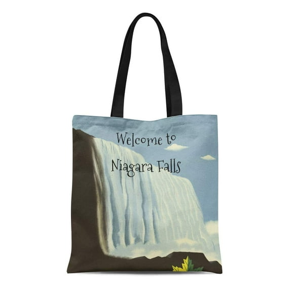 JSDART Canvas Tote Bag Wedding Welcome to Niagara Falls Vintage Destination Reusable Handbag Shoulder Grocery Shopping Bags