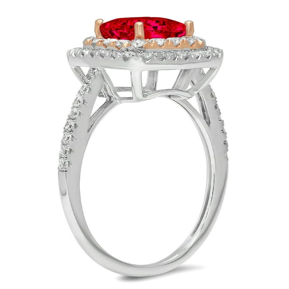 2.07 ct Princess Cut Simulated Ruby Halo Engagement Ring for Women in 18K White/Rose Gold