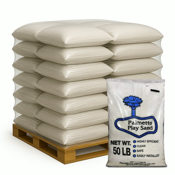 Open Box Palmetto Natural Play Sand for Sand Box, Play Areas, & Home Decor, 50 LB, Creme, 56 Pack