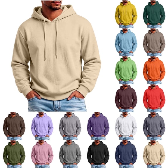 Hoodie for Men Pullover Fleece Sweatshirt with Pockets Long Sleeve Casual Athletic Top, Khaki-S