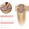 thumbnail image 5 of MY-LADY 100% Remy Human Hair Women Topper Hair Toppers Silk Base Hair Pieces Clip In Hair Topper with 3D Air Bangs 17 Colors 10inch #12P613 Golden Brown & Bleach Blonde, 5 of 8