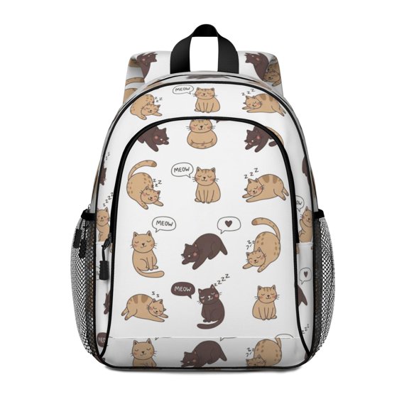 Multicolor Cat White Pattern Backpack for School, Cute School Bag with Adjustable Shoulder Straps and Padded Back, 15"x11.42"x5.5"