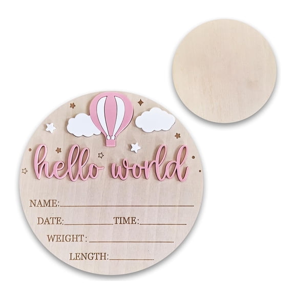 Newborns Announcement Sign Wooden Hello Worlds Baby Welcome Sign Birth Baby Name Plaques for Newborns Girls Photo Props