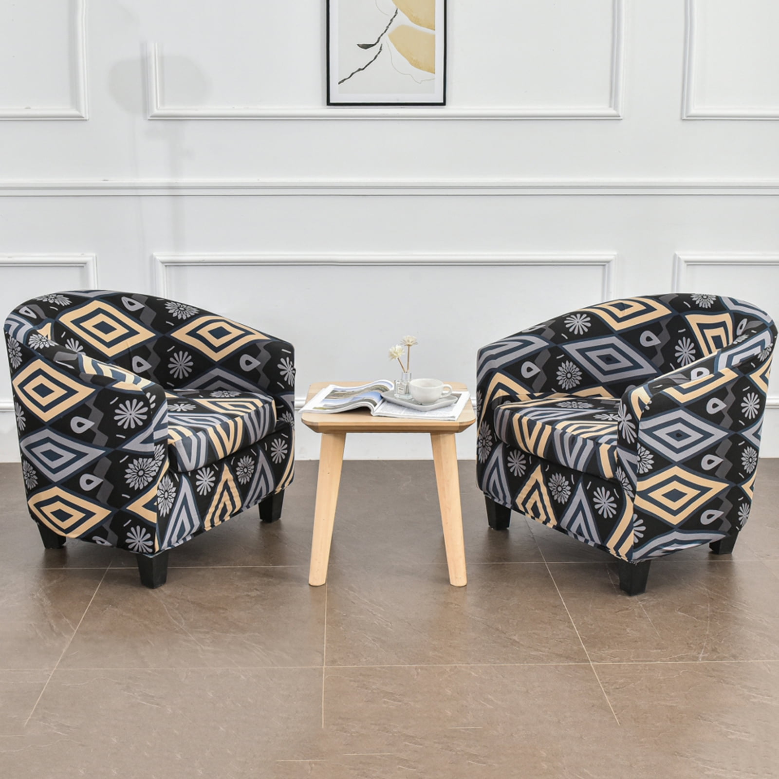 (Set of 2) Stretch Club Chair Slipcover with Cushion Cover, Printed ...
