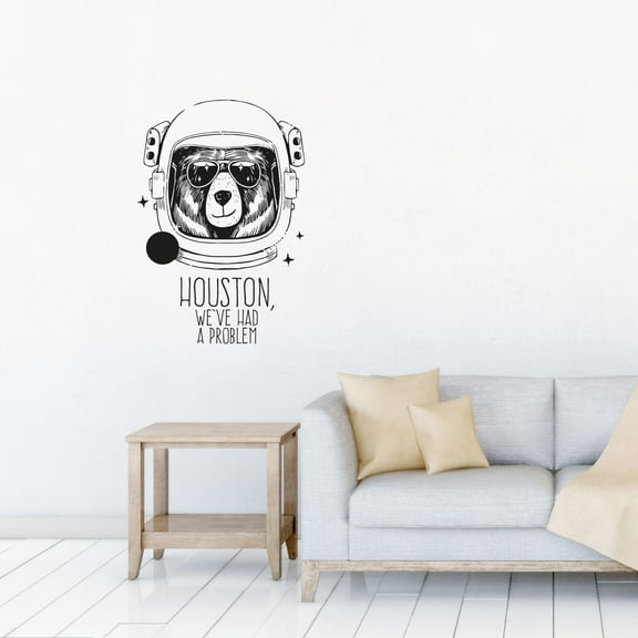 Houston, We've Had A Problem Quote Cute Dog Sunglasses Astronaut Outer Space Galaxy Design Vinyl Wall Art Sticker Decal Home Kids Room Study Room Boys Girls Wall Decor Design Size (20x14 inch)